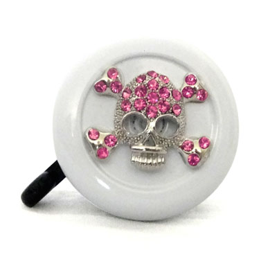 Pink Skull on White Bike Bell By CruiserCandy.com